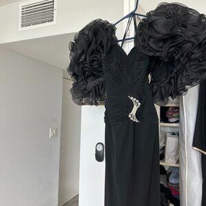 Rose Taft Chiffon Black Evening Gown